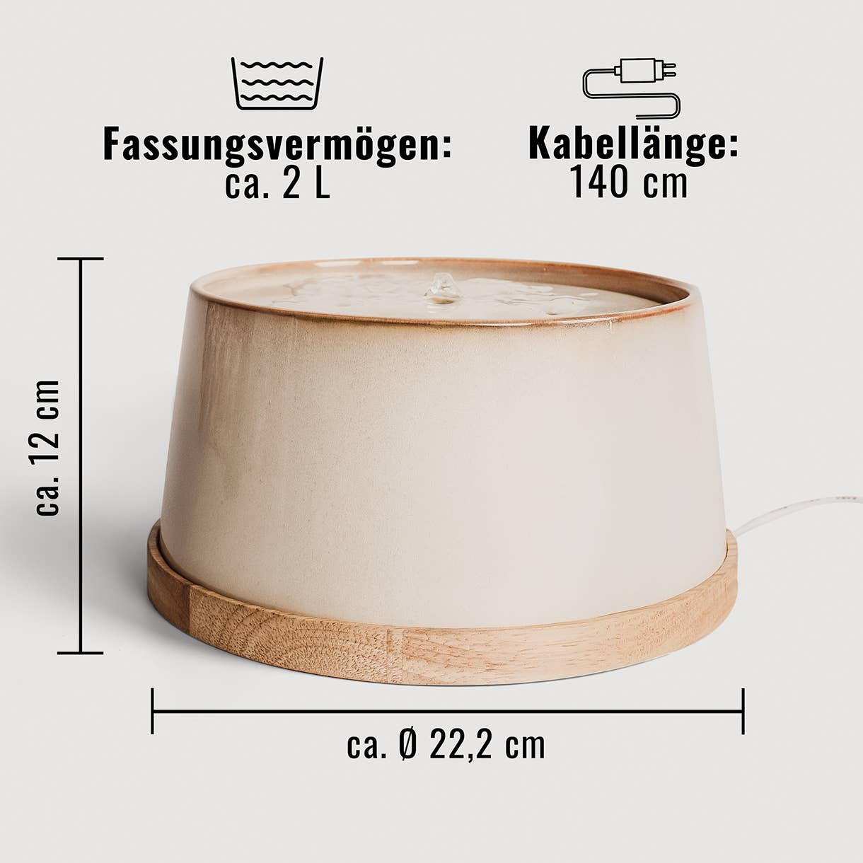Ne&no® Keramik Trinkbrunnen + Bambus-Basis I Induktion